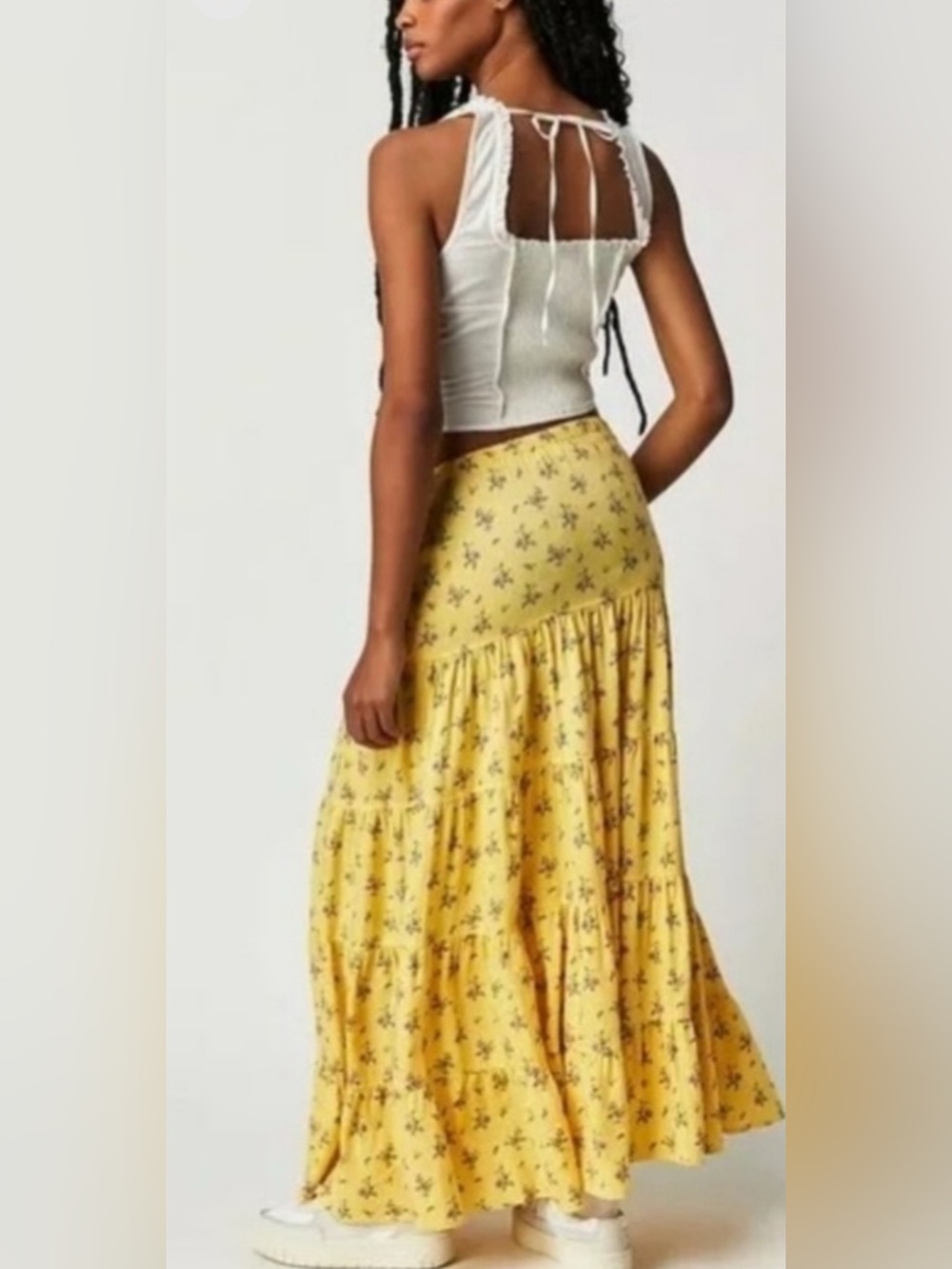 Free People Nova Tiered Maxi Skirt Lemon Combo Size S ~ NWOT - Picture 2 of 15